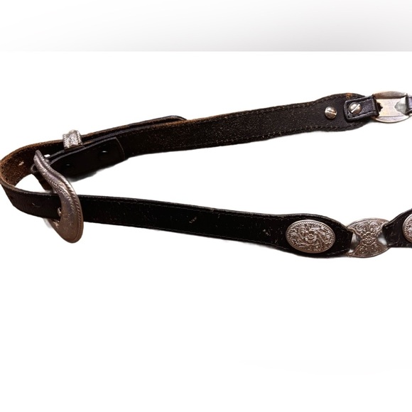 Justin Vintage Black Leather Belt with Silver Buckle and Conchos ladies size XL - Picture 6 of 9